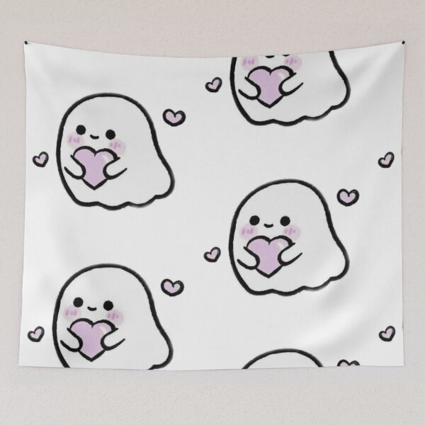Item preview, Cute Kawaii Ghost Holding Heart designed and sold by ArtByPrachii.