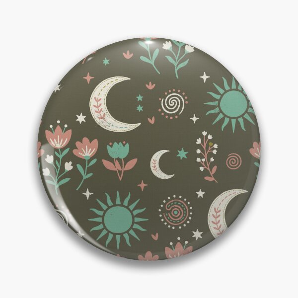 Item preview, Mystic Moons and Suns with Wildflowers in Olive Green designed and sold by Pattique.