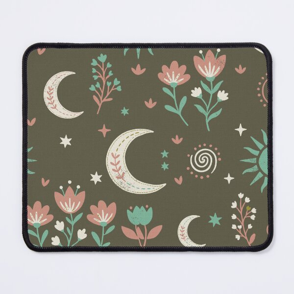Item preview, Mystic Moons and Suns with Wildflowers in Olive Green designed and sold by Pattique.