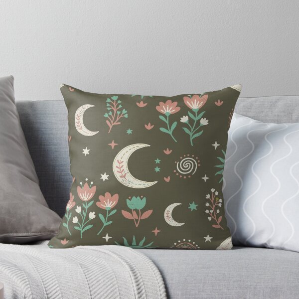 Item preview, Mystic Moons and Suns with Wildflowers in Olive Green designed and sold by Pattique.