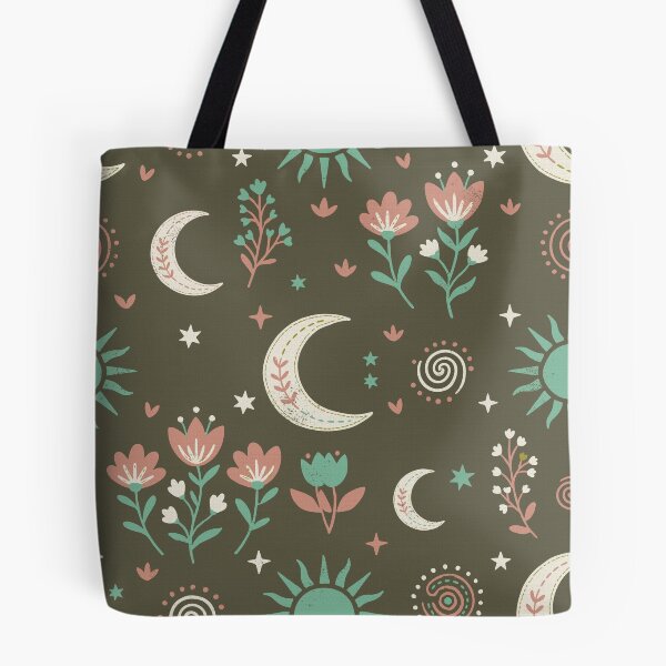 Item preview, Mystic Moons and Suns with Wildflowers in Olive Green designed and sold by Pattique.