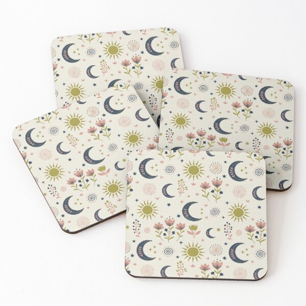 Item preview, Mystic Moons and Suns with Wildflowers in Cream and Blue designed and sold by Pattique.