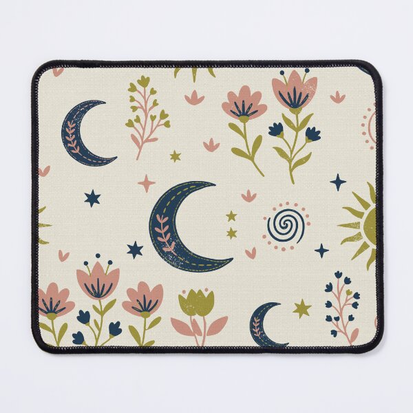 Item preview, Mystic Moons and Suns with Wildflowers in Cream and Blue designed and sold by Pattique.