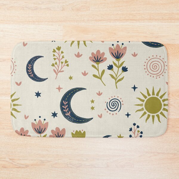 Item preview, Mystic Moons and Suns with Wildflowers in Cream and Blue designed and sold by Pattique.