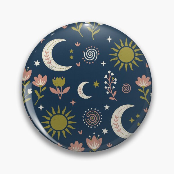 Item preview, Mystic Moons and Suns with Wildflowers in Night Blue designed and sold by Pattique.