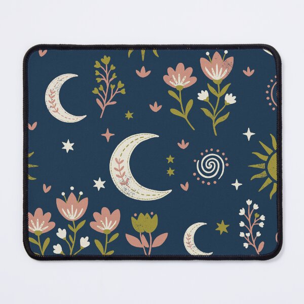 Item preview, Mystic Moons and Suns with Wildflowers in Night Blue designed and sold by Pattique.
