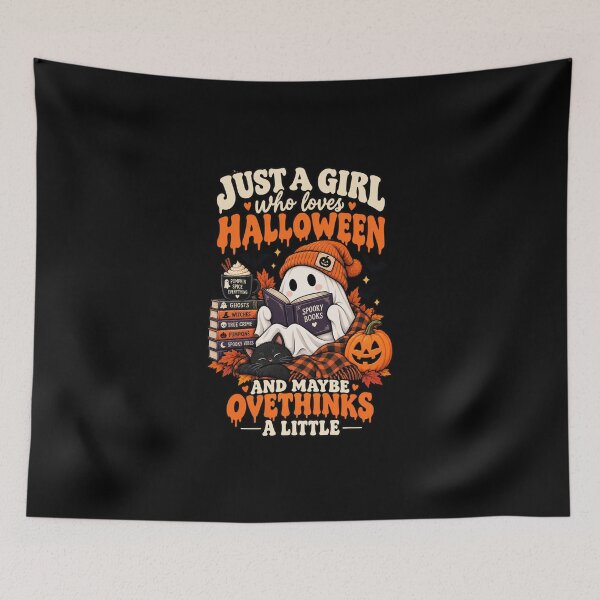 Item preview, Just a Girl Who Loves Halloween and Maybe Overthinks a Little designed and sold by Ridaelb.