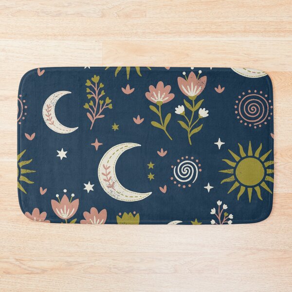 Item preview, Mystic Moons and Suns with Wildflowers in Night Blue designed and sold by Pattique.
