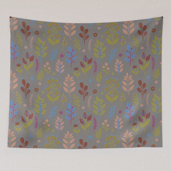 Item preview, Retro Botanical Elements in Mineral Grey and Cosmic Blue designed and sold by Pattique.