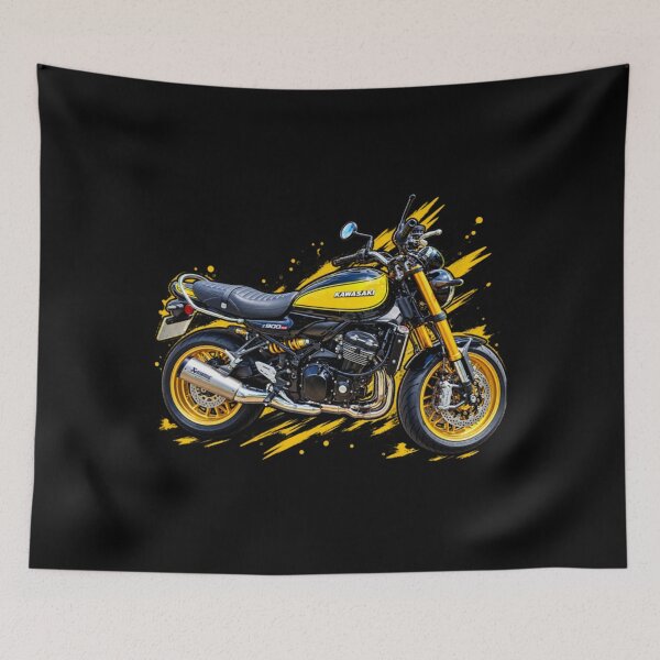 Item preview, black yellow street bike motorcycle rider retro style designed and sold by RobertFArms.