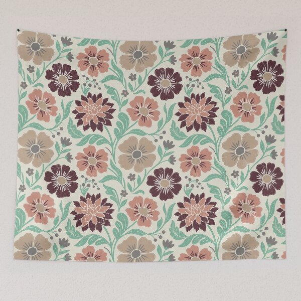 Item preview, Retro Wildflowers in Navy Turquoise and Mahogany designed and sold by Pattique.