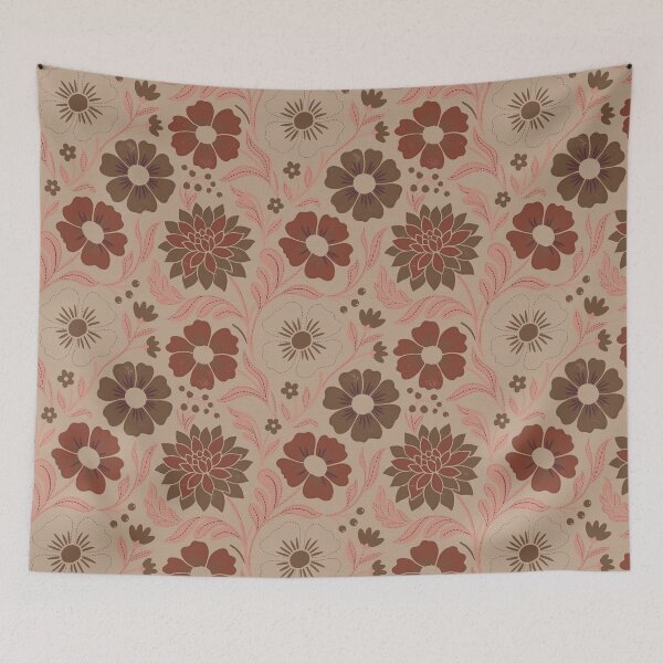 Item preview, Nostalgic Retro Flowers in Terracotta and Sand Tones designed and sold by Pattique.