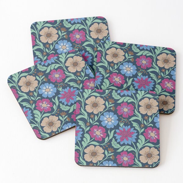 Item preview, Retro Cosmic Flowers in Navy Blue and Fuchsia designed and sold by Pattique.