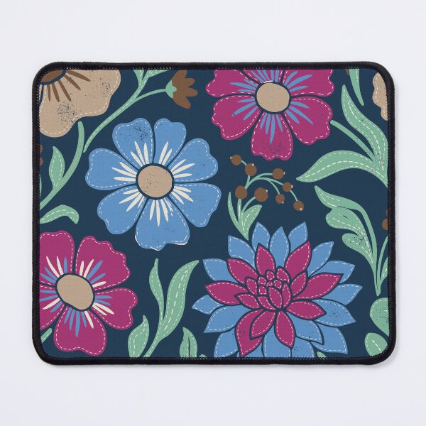 Item preview, Retro Cosmic Flowers in Navy Blue and Fuchsia designed and sold by Pattique.