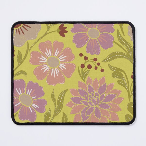 Item preview, Retro Wildflowers in Mustard Yellow and Dusty Rose designed and sold by Pattique.
