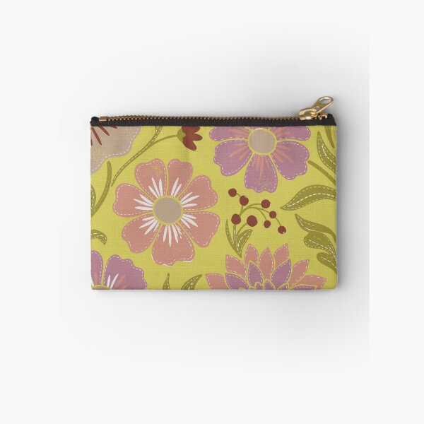 Item preview, Retro Wildflowers in Mustard Yellow and Dusty Rose designed and sold by Pattique.