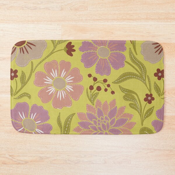 Item preview, Retro Wildflowers in Mustard Yellow and Dusty Rose designed and sold by Pattique.