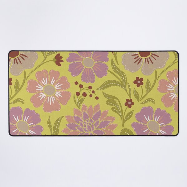 Item preview, Retro Wildflowers in Mustard Yellow and Dusty Rose designed and sold by Pattique.