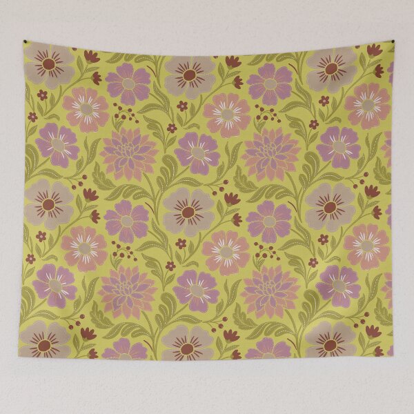 Item preview, Retro Wildflowers in Mustard Yellow and Dusty Rose designed and sold by Pattique.