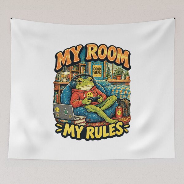 Item preview, A playful frog playing video games in his own room. designed and sold by Thegoldenline.