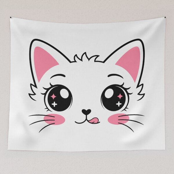 Item preview, Cute Kawaii Black Cat with Pink Ears – Adorable Kitty Face Illustration designed and sold by StyxIND.