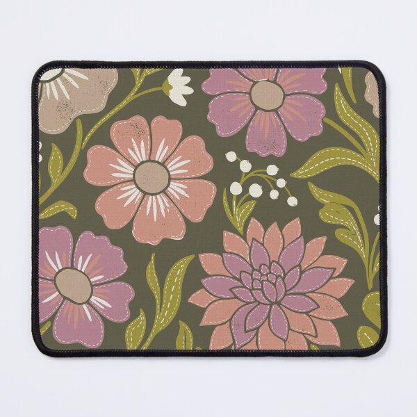 Item preview, Retro Night Flowers in Olive Green and Old Rose designed and sold by Pattique.