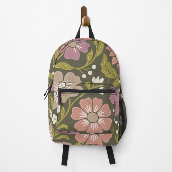 Item preview, Retro Night Flowers in Olive Green and Old Rose designed and sold by Pattique.