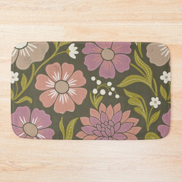 Item preview, Retro Night Flowers in Olive Green and Old Rose designed and sold by Pattique.