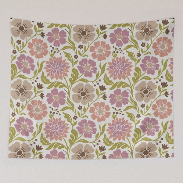 Item preview, Retro Wildflowers in Earth Tones and Dusty Rose designed and sold by Pattique.