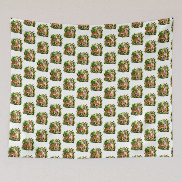 Item preview, Tiger in Jungle Green Leaves Wildlife Illustration PNG designed and sold by Assasinatorczar.