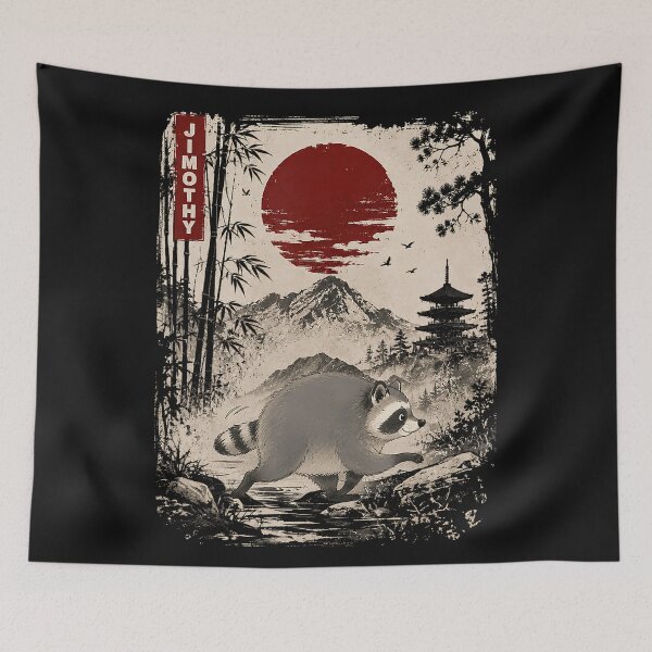 Item preview, Jimothy Name Raccoon Japanese Landscape Personalized Gift designed and sold by BrockmeyeSB.