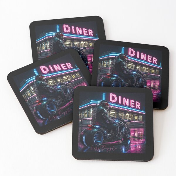 Item preview, Cyberpunk Biker Chimp – Futuristic Neon Diner Art designed and sold by LazyDayzCo.