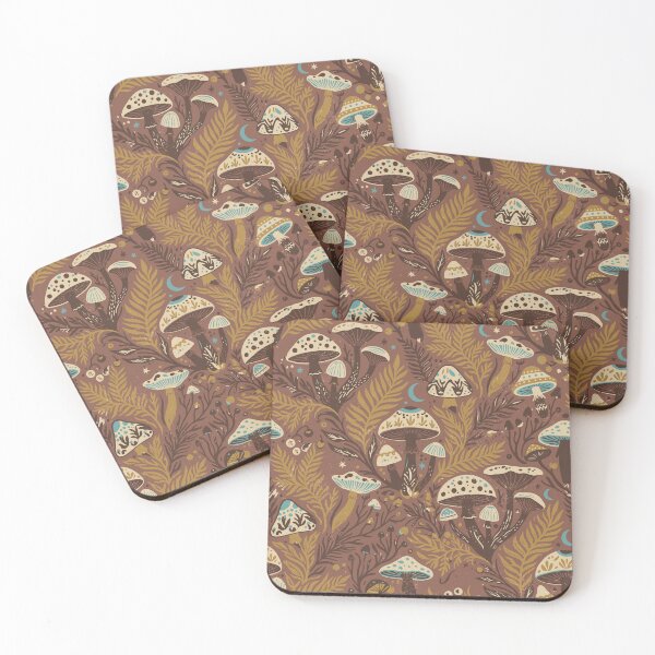 Item preview, Mystic Mushrooms and Ochre Ferns in the Retro Night designed and sold by Pattique.