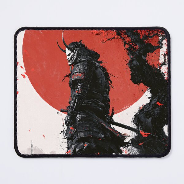 Item preview, Samurai Warrior Oni Demon Mask Red Sun Sakura Branches Art designed and sold by GrinGalore.