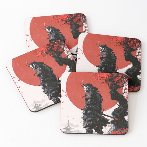 Item preview, Samurai Warrior Oni Demon Mask Red Sun Sakura Branches Art designed and sold by GrinGalore.