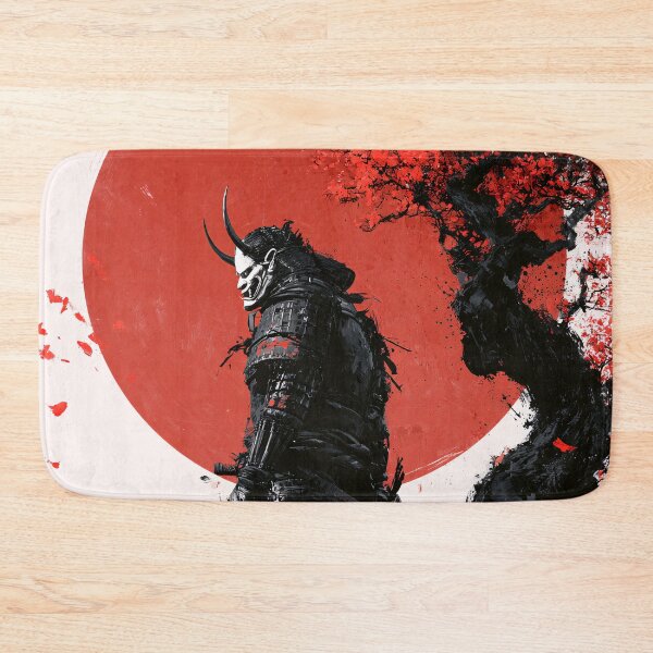 Item preview, Samurai Warrior Oni Demon Mask Red Sun Sakura Branches Art designed and sold by GrinGalore.
