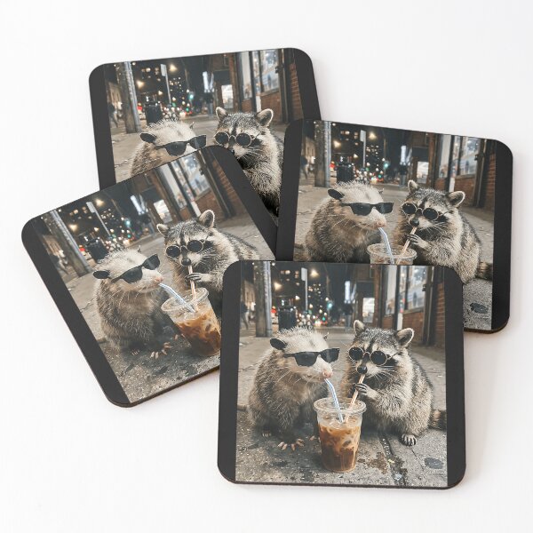 Item preview, Opossum Raccoon Iced Coffee Friends Sunglasses Wildlife designed and sold by BrockmeyeSB.