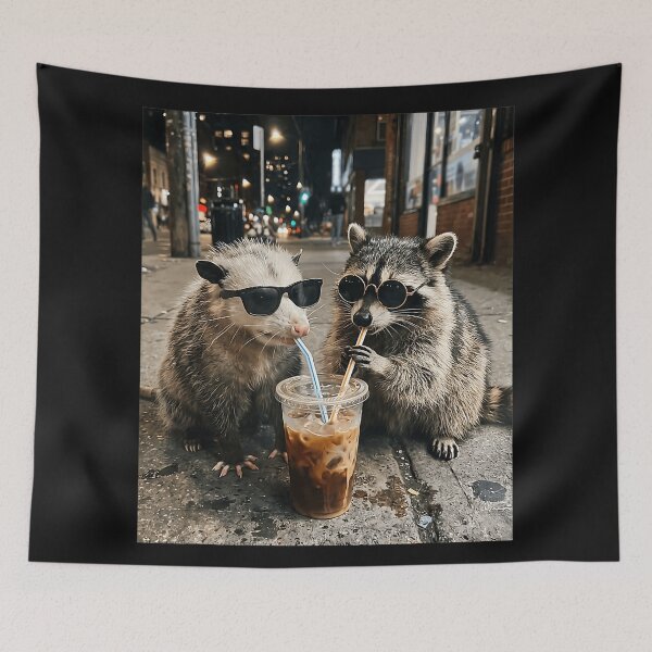 Item preview, Opossum Raccoon Iced Coffee Friends Sunglasses Wildlife designed and sold by BrockmeyeSB.