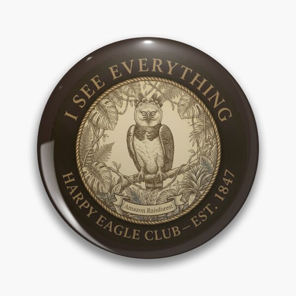 Item preview, I See Everything Harpy Eagle Club Amazon Humor Badge designed and sold by CalmCapy Co.