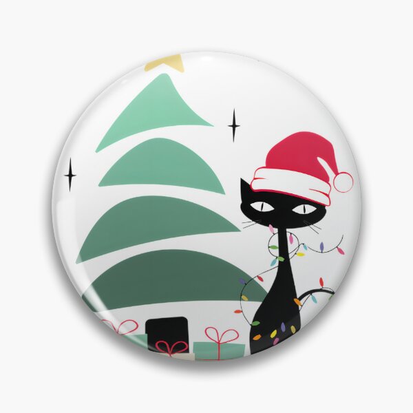 Item preview, Retro Mid Century Atomic Style Christmas Tree with Cat Illustration designed and sold by Yobconcept.