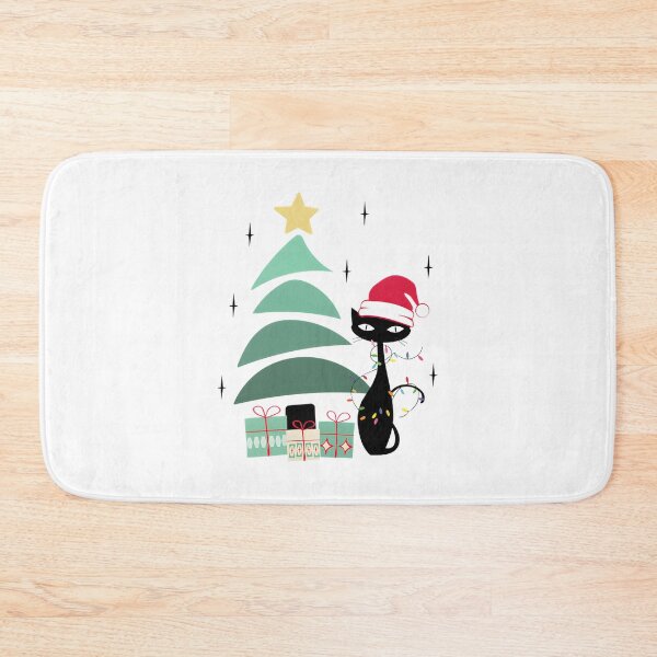 Item preview, Retro Mid Century Atomic Style Christmas Tree with Cat Illustration designed and sold by Yobconcept.