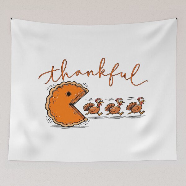 Item preview, Thankful Pumpkin Pie Pacman Chasing Turkeys Retro Thanksgiving designed and sold by DYALEEZ-XCR.
