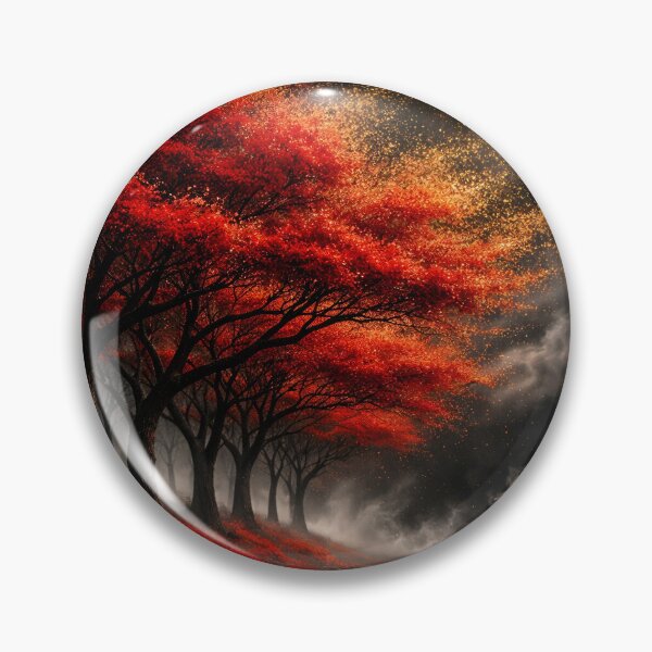 Item preview, Fiery Red Forest Under Storm Clouds – Dark Fantasy Autumn Landscape Art Print designed and sold by Kaleidoscope Print.