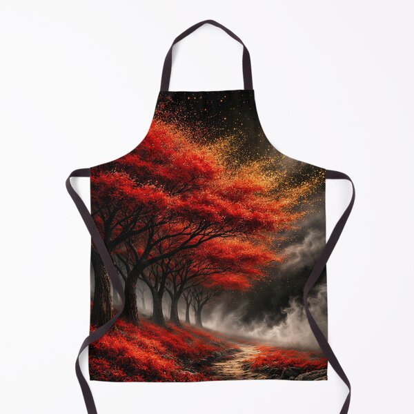Item preview, Fiery Red Forest Under Storm Clouds – Dark Fantasy Autumn Landscape Art Print designed and sold by Kaleidoscope Print.