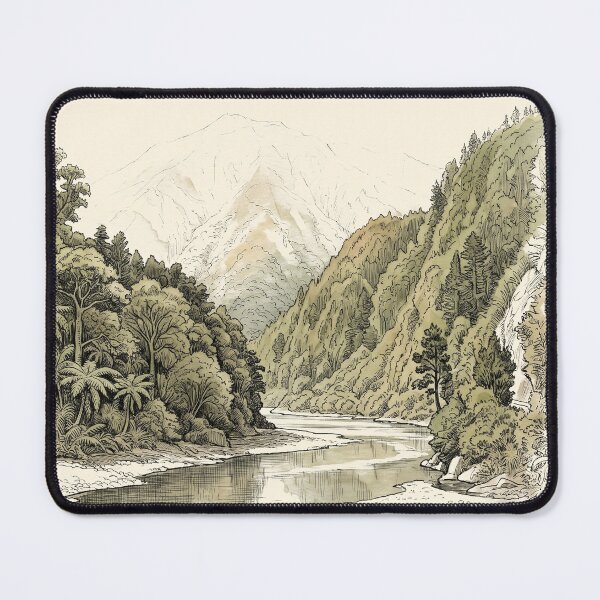 Item preview, New Zealand Fiordland Alpine Valley: Vintage Southern Alps Etching Art Print designed and sold by FreiherrPK.