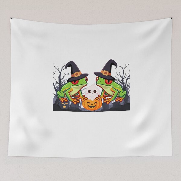 Item preview, Halloween Witch Frogs – Cute Spooky Frog Duo with Pumpkin designed and sold by Palette _Vibes.