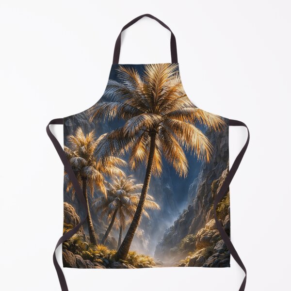 Item preview, Golden Palm Trees in Tropical Canyon – Exotic Fantasy Nature Landscape Art Print designed and sold by Kaleidoscope Print.