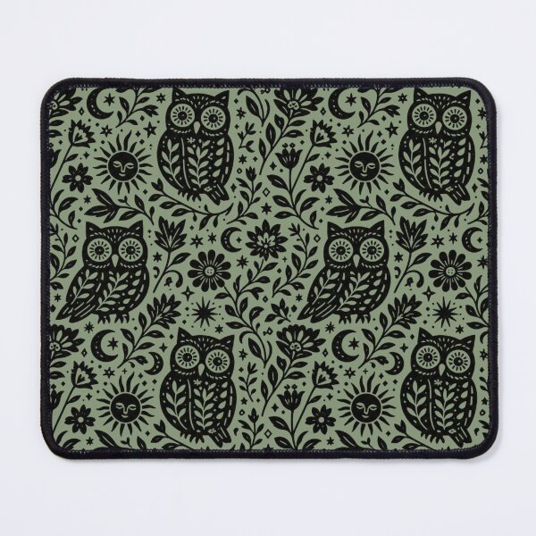 Item preview, Mystical Celestial Owl & Flora - Folk Art Linocut Pattern designed and sold by Modern Antique Atelier .
