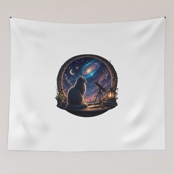 Item preview, Cat Gazing at Cosmic Galaxy Window Art designed and sold by OlyvieArt.