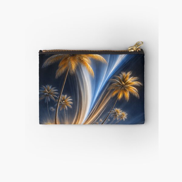 Item preview, Golden Palm Trees with Blue Light Trails – Futuristic Tropical Beach Fantasy Art Print designed and sold by Kaleidoscope Print.